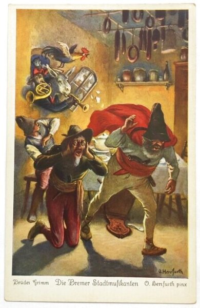 画像8: Postcard　アンティークポストカード　ブレーメンの音楽隊　ドイツ　6枚セット　専用帯付き (8)
