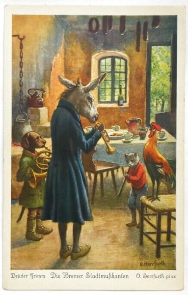 画像12: Postcard　アンティークポストカード　ブレーメンの音楽隊　ドイツ　6枚セット　専用帯付き (12)