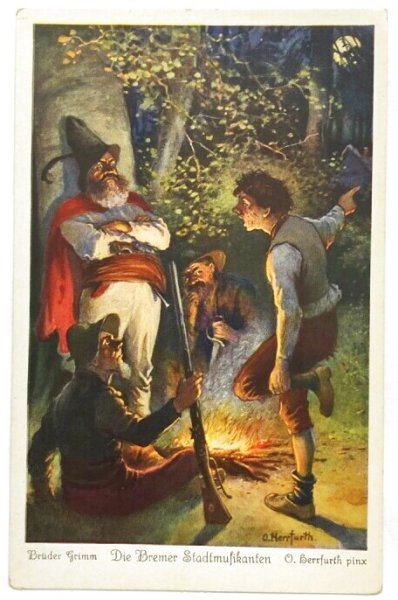 画像10: Postcard　アンティークポストカード　ブレーメンの音楽隊　ドイツ　6枚セット　専用帯付き (10)
