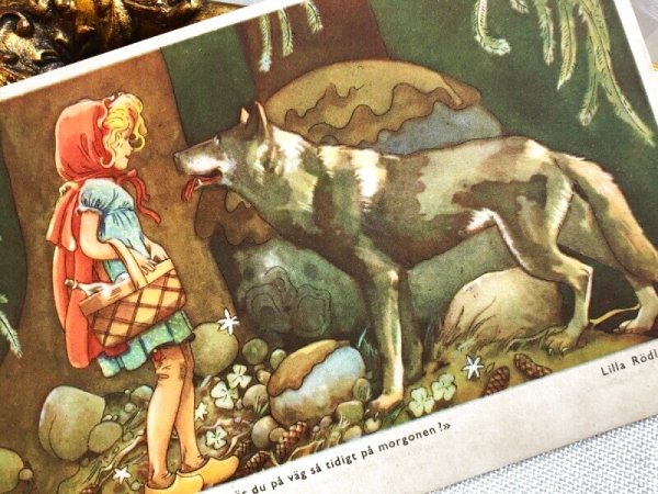 画像3: Postcard　アンティークポストカード　童話　赤ずきんちゃんと狼　Lilla Rodluvan　スウェーデン　（未使用） (3)