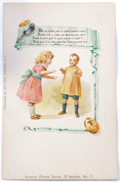 画像1: Postcard　アンティークポストカード　童話　童謡　マザーグース　ケーキをこねて/ Pat a cake　Harriet Bennett  ? (未使用) (1)