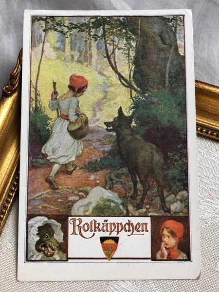 画像2: Postcard　アンティークポストカード　童話　赤ずきんちゃんと狼　（未使用） (2)