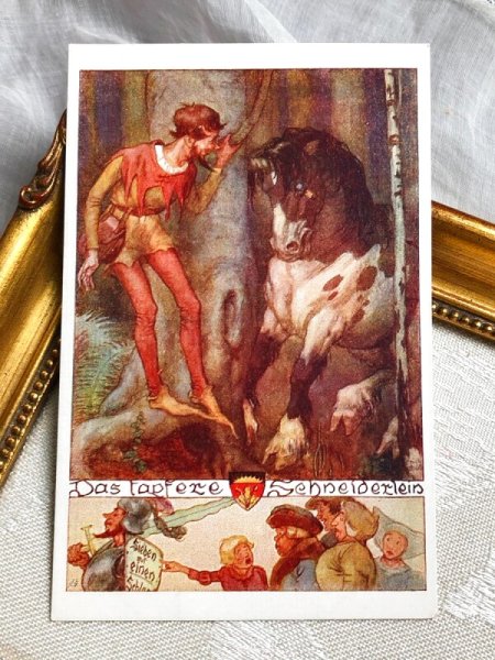 画像2: Postcard　アンティークポストカード　童話　勇ましいちびの仕立て屋  Das tapfere Schneiderlein　グリム童話（未使用） (2)