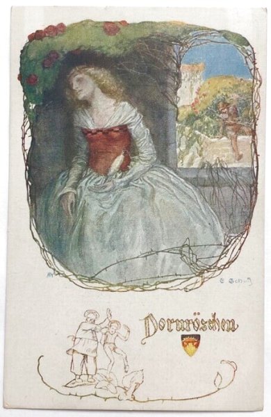 画像1: Postcard　アンティークポストカード　童話　眠り姫　眠れる森の美女　いばら姫（未使用） (1)