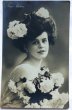 画像1: Postcard　アンティークポストカード　薔薇のお花と女性　真珠のイヤリング　写真 (1)
