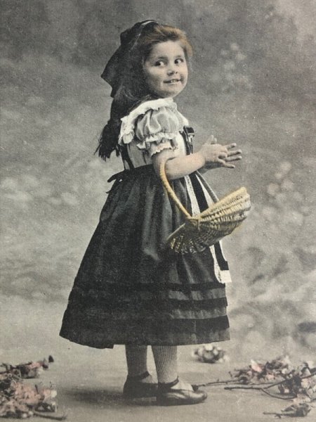 画像3: Postcard アンティークポストカード パニエと女の子 バスケット 籠 フランス1904年 (3)