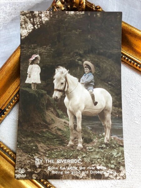 画像2: Postcard アンティークポストカード イースター 白馬と子どもたち  (2)