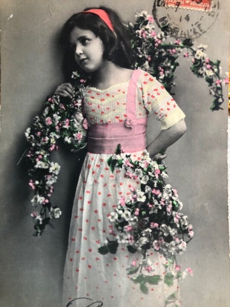 画像3: Postcard アンティークポストカード お花と女の子 フランス1914年 (3)