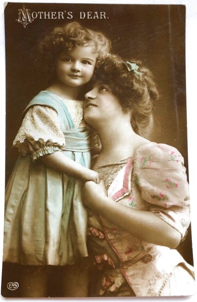 画像1: Postcard　アンティークポストカード　ママと小さな女の子　母娘 (1)
