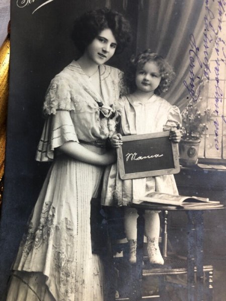 画像3: Postcard アンティークポストカード ママと小さな女の子 ドイツ1910年 (3)