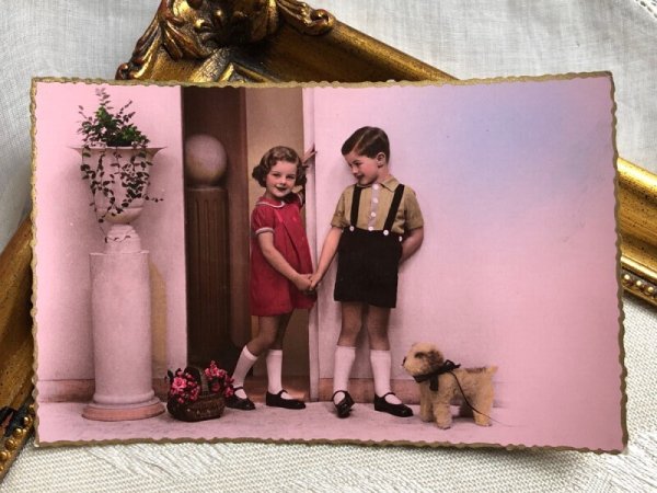 画像2: Postcard アンティークポストカード テリア犬のぬいぐるみと子どもたち フランス (未使用) (2)
