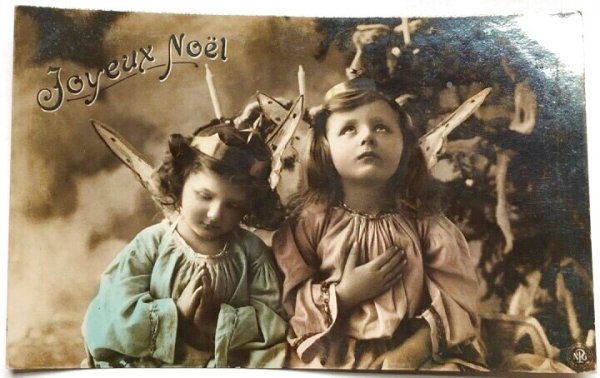 画像1: Postcard　アンティークポストカード　クリスマス　祈る天使たち　写真　フランス (1)