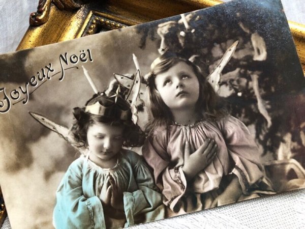 画像3: Postcard　アンティークポストカード　クリスマス　祈る天使たち　写真　フランス (3)