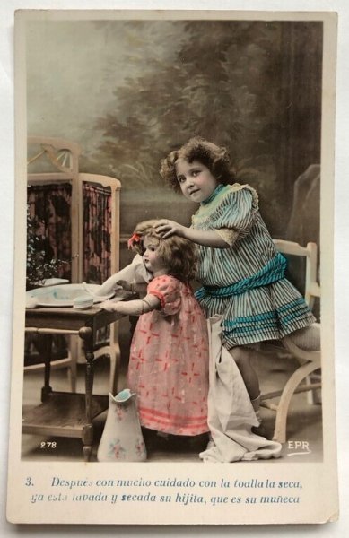 画像1: Postcard　アンティークポストカード　お人形さん女の子　1910年 (1)