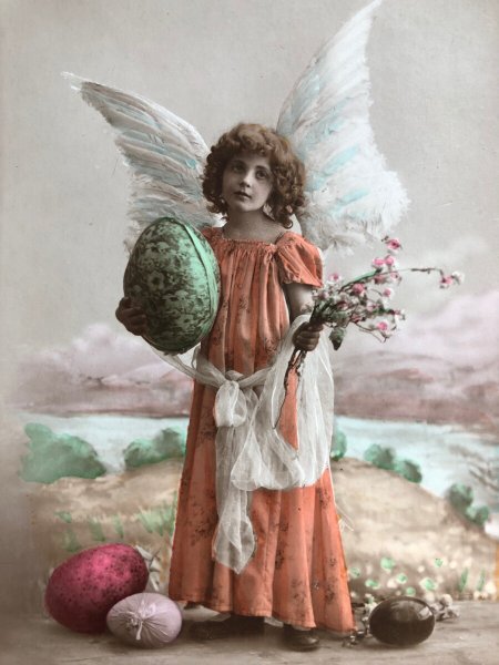 画像3: Postcard アンティークポストカード イースターエッグと天使 (未使用) (3)