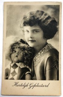 アンティークポストカード　1906年のクリスマスの可愛い少女とお人形たち Snowdrop Postcards アンティークポストカード専門店
