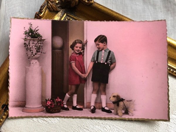 画像2: Postcard アンティークポストカード テリア犬のぬいぐるみと子どもたち フランス (未使用) (2)
