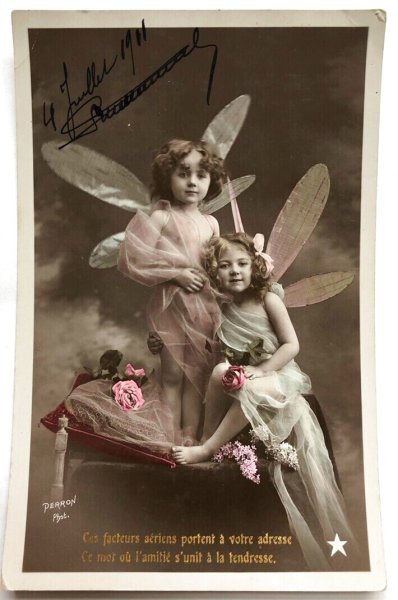 画像1: Postcard　アンティークポストカード　妖精（天使）の女の子たち　フランス (1)