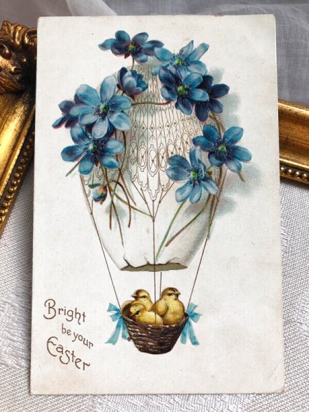画像2: Postcard  アンティークポストカード　イースター　スミレのお花の卵気球　ヒヨコ　Ellen Clapsaddle　アメリカ1909年 (2)