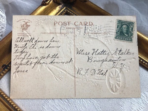 画像3: Postcard  アンティークポストカード　イースター　大きな卵を運ぶヒヨコ　忘れな草のお花　Ellen Clapsaddle　アメリカ1908年 (3)