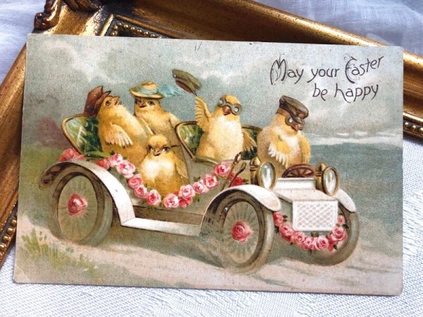 画像2: Postcard  アンティークポストカード イースター 自動車に乗るヒヨコ Ellen Clapsaddle アメリカ (2)