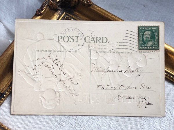 画像4: Postcard  アンティークポストカード イースター ヒヨコと女の子 ひよこ アメリカ1910年 (4)