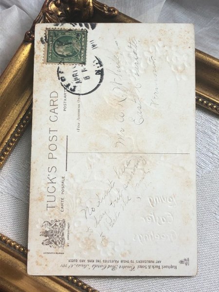 画像3: Postcard  アンティークポストカード イースター 忘れな草のお花を運ぶヒヨコ ひよこ Ellen Clapsaddle ?  (3)