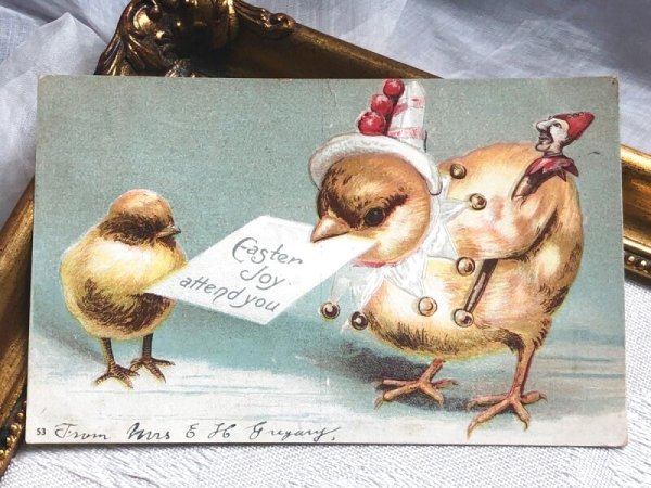 画像2: Postcard  アンティークポストカード　イースター　ヒヨコの道化師さん　ひよこ　アメリカ1907年 (2)