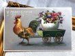 画像2: Postcard  アンティークポストカード　イースター　パンジーのお花を運ぶニワトリ　アメリカ1908年 (2)