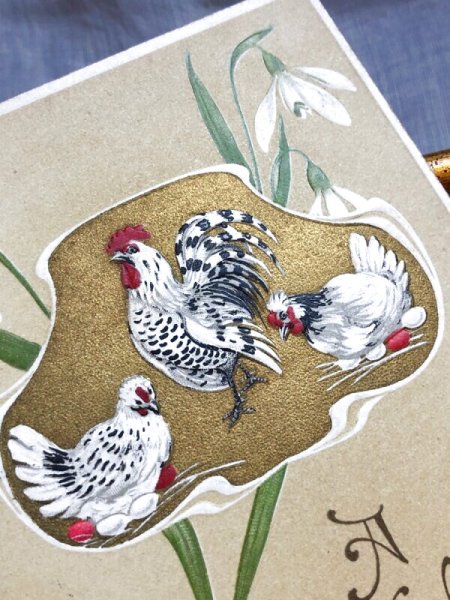 画像3: Postcard  アンティークポストカード イースター ニワトリとスノードロップのお花 アメリカ1910年 (3)