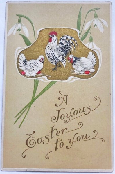 画像1: Postcard  アンティークポストカード　イースター　ニワトリとスノードロップのお花　アメリカ1910年 (1)