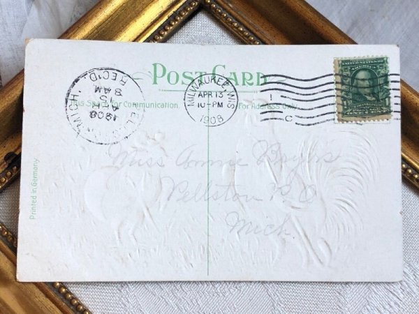 画像4: Postcard  アンティークポストカード イースター 巣立ち? 煙草を吸うニワトリにさよならを言うヒヨコ  (4)