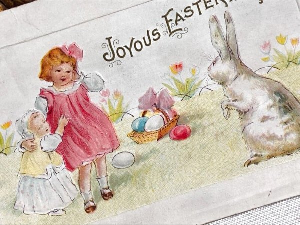 画像3: Postcard アンティークポストカード イースター 女の子とウサギさん 白兎 うさぎ 1921年 (3)