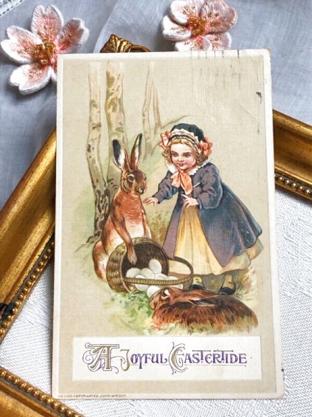 画像2: Postcard アンティークポストカード イースター 女の子とウサギさん うさぎ 1921年 (2)