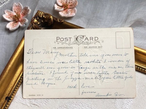 画像4: Postcard アンティークポストカード イースター 女の子とウサギさん 白兎 うさぎ 1921年 (4)
