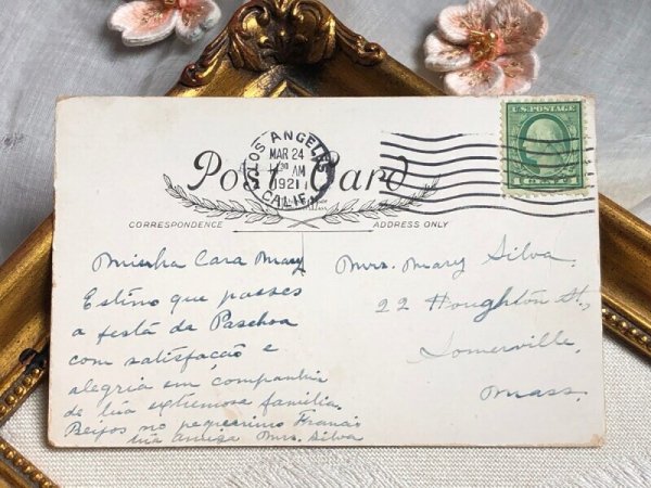 画像4: Postcard アンティークポストカード イースター 女の子とウサギと卵たち うさぎ アメリカ1921年 (4)