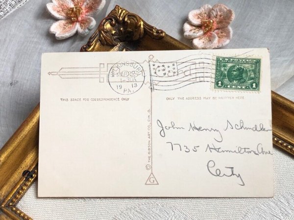 画像3: Postcard アンティークポストカード イースター 女の子と白いウサギ うさぎ アメリカ1913年 (3)