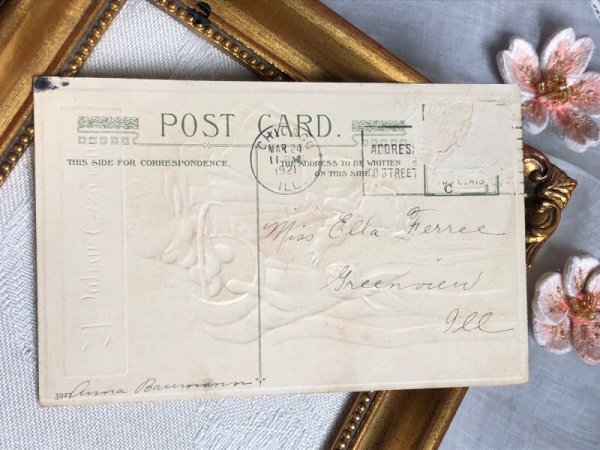 画像4: Postcard アンティークポストカード イースター 女の子とウサギさん うさぎ 1921年 (4)