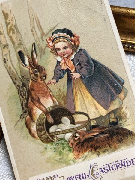 画像3: Postcard アンティークポストカード イースター 女の子とウサギさん うさぎ 1921年 (3)