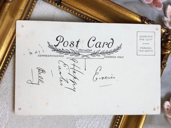 画像4: Postcard　アンティークポストカード　イースター　男の子と帽子をかぶったウサギさん　うさぎ　 (4)