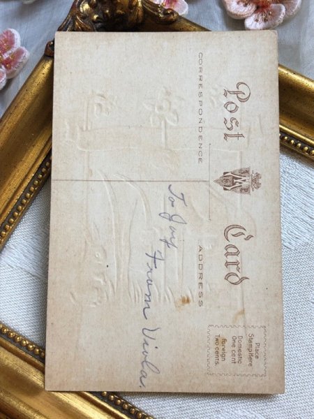 画像3: Postcard アンティークポストカード イースター うさぎさんと男の子 ウサギ 水仙  (3)