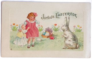 アンティークポストカード　イースターのウサギとお揃いワンピの可愛い少女たち Snowdrop Postcards アンティークポストカード専門店