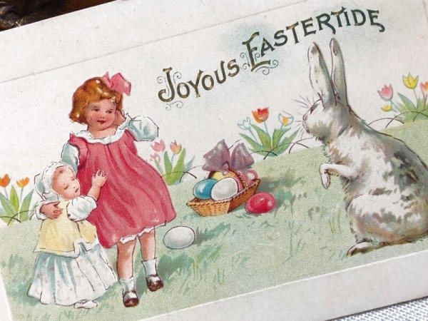 画像3: Postcard アンティークポストカード イースター 女の子とウサギさん 卵 うさぎ アメリカ (3)