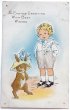 画像1: Postcard　アンティークポストカード　イースター　男の子と帽子をかぶったウサギさん　うさぎ　 (1)