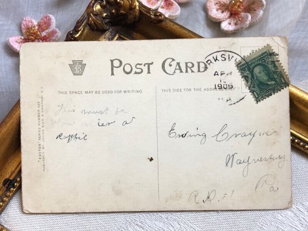 画像5: Postcard アンティークポストカード イースター 大きな卵からウサギさん うさぎ アメリカ1905年 (5)