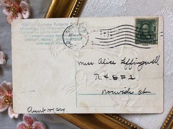 画像5: Postcard アンティークポストカード イースター シルクハットのウサギさんと女の子 うさぎ  (5)