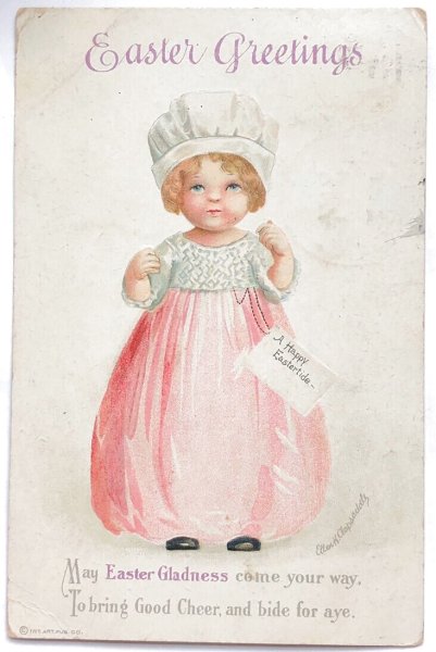 画像1: Postcard  アンティークポストカード　イースター　女の子　Ellen Clapsaddle　アメリカ1917年 (1)