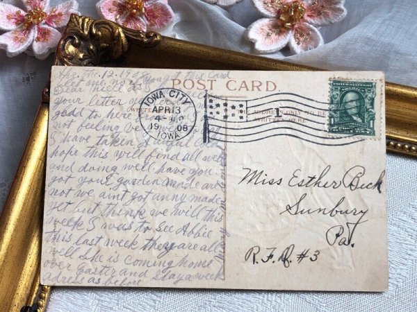 画像4: Postcard  アンティークポストカード イースター シーソー遊びをする天使とヒヨコ スミレ Ellen Clapsaddle (4)