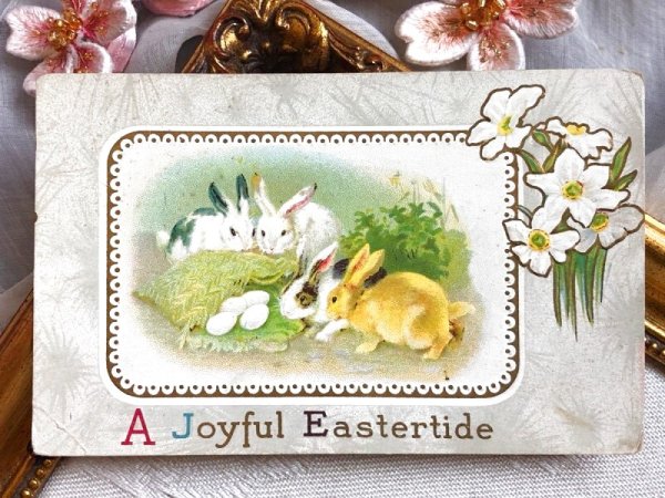 画像2: Postcard アンティークポストカード イースター うさぎさんと卵 水仙 ウサギ Ellen Clapsaddle アメリカ1913年 (2)