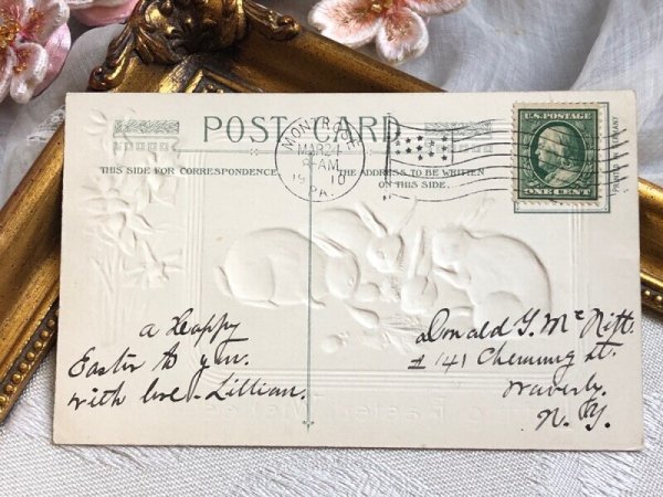 画像4: Postcard アンティークポストカード イースター うさぎさんと人参 ウサギ ラッパ水仙 Ellen Clapsaddle  (4)